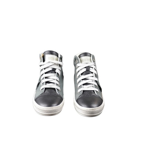 Handmade sneakers grey and black leather